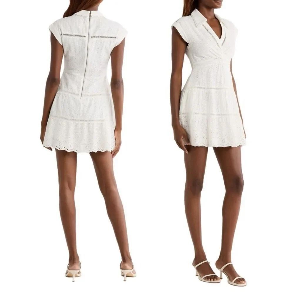 NWT Alice + Olivia deep-neck cotton and linen eyelet white dress Size 8